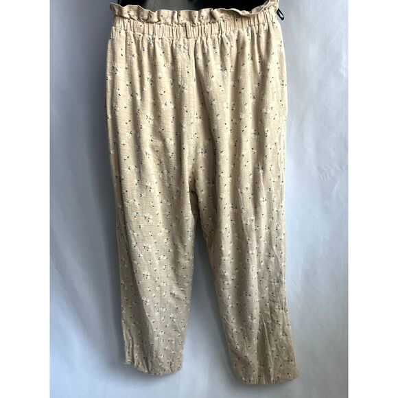 Majorelle Linen Cotton Pull On Neutral Beige Pants Floral Lagenlook Size M Beach - Picture 3 of 12